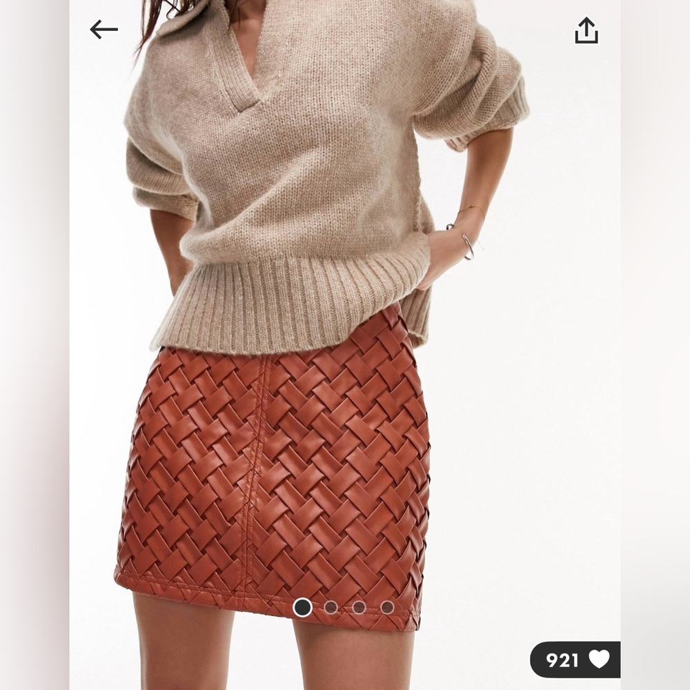 Topshop premium weave faux leather mini skirt in terracotta